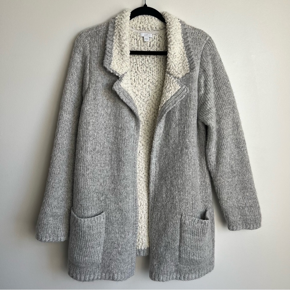 J. Jill Gray Knit Open Cardigan with Cream Sherpa Lining
